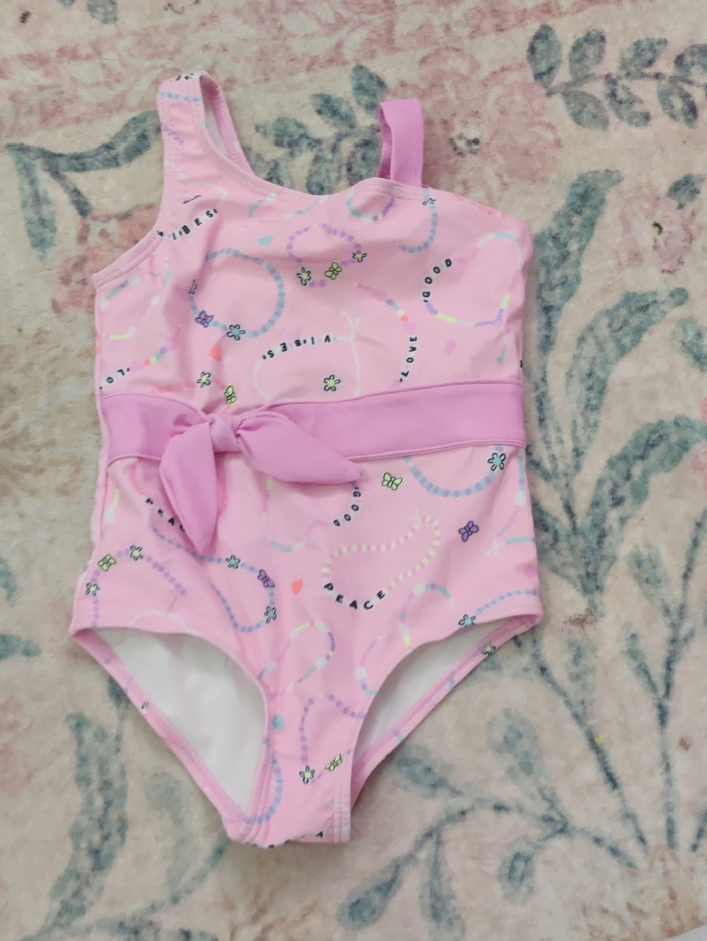 Girls' Pink One-Piece Swimsuit with Waist Tie